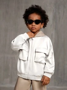 SHEIN Explorewe 3pcs/Set Young Boy's Fashionable Multi-Pocket Jacket, Solid Hoodie, And Sweatpants, Suitable For Autumn/Winter, School And Streetwear - Multicolor - View 4