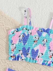 2 peças conjunto de biquíni estampado de cachorrinho fofo para meninas verão praia, maiô