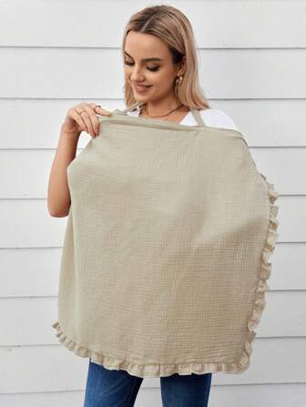 1pc Pure Cotton Soft Floral Trim Solid Color Nursing Smock For Newborn Baby Feeding