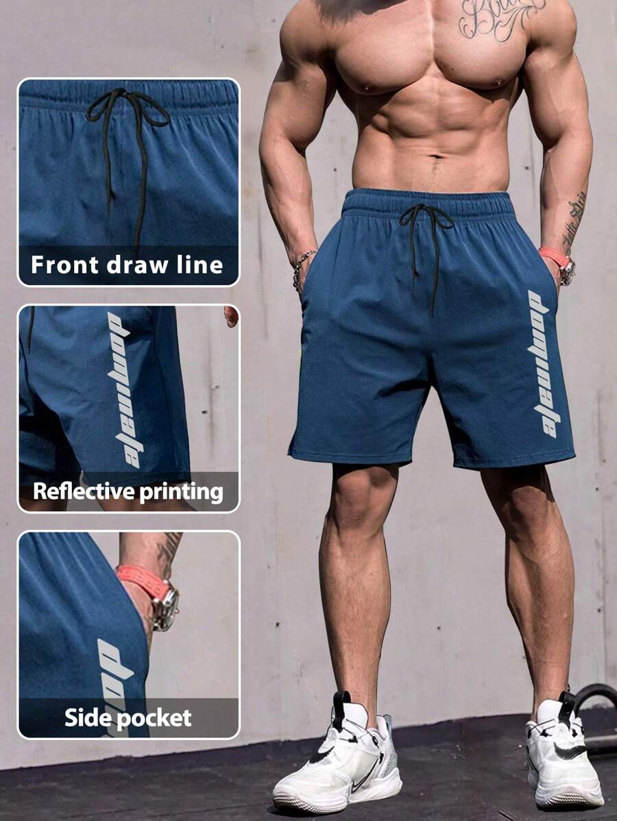 Manfinity Fitness Boyfriend Style Men's Simple Printed Sports Shorts - Blue - View 1
