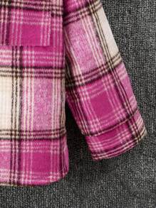 SHEIN Áo khoác trẻ em mùa đông thời trang giản dị đa năng kẻ sọc hồng cổ sơ mi tiện dụng có túi, mặc hàng ngày, đi làm, dạo phố và quay lại trường - Màu Hồng Tươi - Xem 3