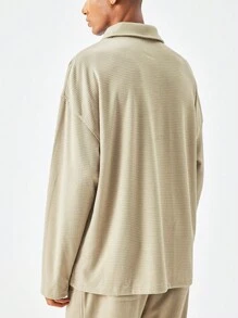 Manfinity Dauomo Men Plain Simple Casual Long Sleeve Polo Shirt