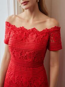 MOTF Women's Off-Shoulder Fitted Short Sleeve Summer Dress - Red - View 3