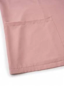 SHEIN TaskFit Plus Size Solid Color Double Pocket Scrub Top And Pants, Uniform 2-Piece Set - Dusty Pink - View 8
