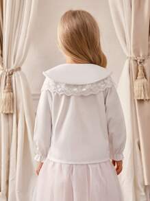 SHEIN Girls' Long Sleeve Beaded Collar White Shirt Blouse, Autumn - White - View 2