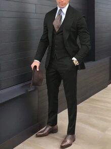 Manfinity Mode Men Adjustable Strap Back Button Up Waistcoat & Suit Pants Without Shirt - Black - View 3