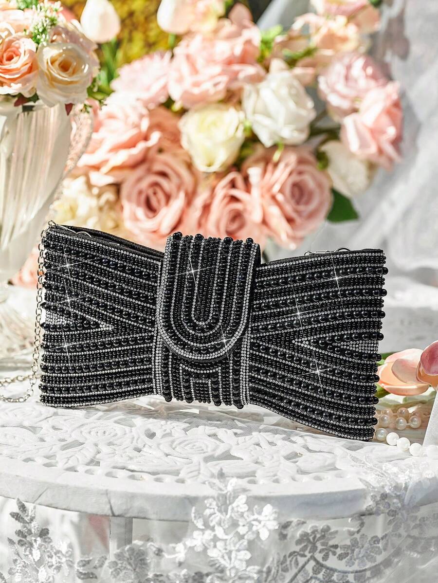 SHEIN Belle Bolso de embrague lujoso, glamoroso y elegante para mujeres, bolso de noche para mujeres, para chicas, damas, mujeres, estudiantes universitarias, para novias, damas de honor, invitadas de boda, luna de miel, para fiesta, baile de graduación, boda, club, cita, noche elegante. Bolso de embrague elegante perfecto para fiestas, bodas, bailes de graduación, cenas/banquetes - Negro - Ver 1