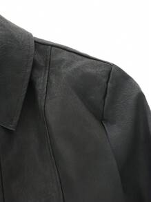 SHEIN Essnce 春秋时尚拉链仿旧仿皮短夹克 - 深灰色 - 查看 9