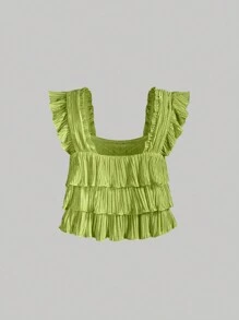 SHEIN MOD 夏季女孩白色褶皱荷叶边可爱浪漫衬衫