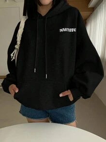 DAZY Áo nỉ có mũ lót giữ nhiệt dành cho nữ, áo hoodie chui đầu thường ngày có khóa kéo cho mùa thu/đông - màu đen - Xem 5