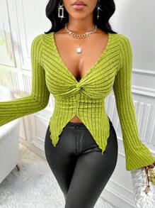 VaVaBold 女款打結不對稱下擺上衣 - 綠色 - 查看 5