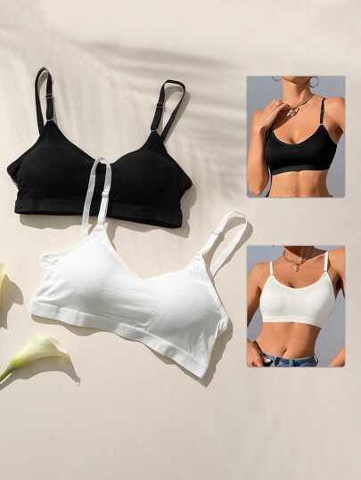 Women's Casual Comfy Plain Backless Bralette Set In Black And White