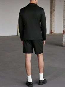 Manfinity Bizformal Traje casual de negocios para hombres con logo de águila bordado en oro, de manga corta y color negro. Conjunto de dos piezas para hombre, ideal para el esposo