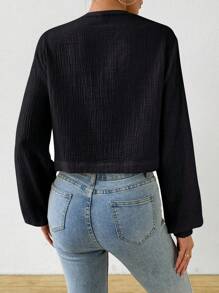 SHEIN LUNE Women's Loose Casual Long Sleeve Tied Shirt, Simple And Comfortable - Black - View 2