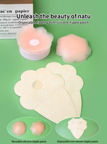2 pares de pezoneras reutilizables de silicona con forma de nube para tallas grandes, sujetador invisible - Albaricoque - Ver 4