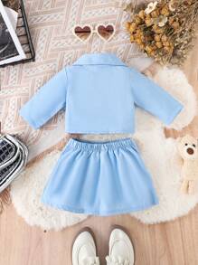 SHEIN Conjunto de blazer y falda plisada de estilo elegante y dulce para niñas pequeñas, primavera otoño - Azul - Ver 2