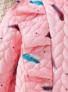 SHEIN Girls' Pink Fluffy Wheat Ear Flower Ruffle Hooded Jacket - Pink - View 3