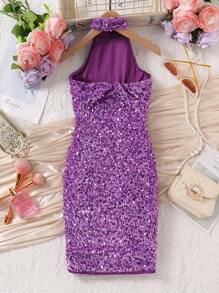 SHEIN Explorewe Tween Girls' Sequin Party Mini Dress - Purple - View 2