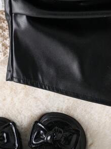 Baby Girl's White Ruffle Front Long Sleeve Blouse And Black Asymmetric Hem Shorts Set, Elegant Fashion Outfit For Spring/Fall