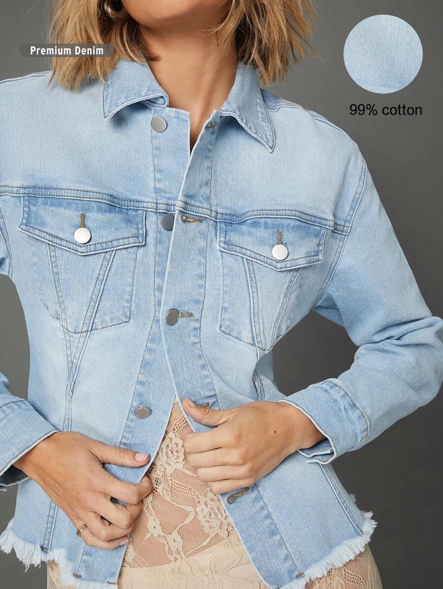 WESTFADE Premium 99% Cotton Denim Sculpted Trucker Jacket - Blue - View 1