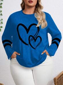 SHEIN LUNE 女性加大碼心臟和條紋印花t恤