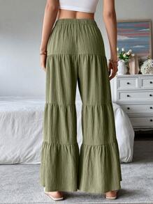 SHEIN LUNE Women's Textured Elegant Comfortable Casual Long Pants Fall Cloth For Women - Army Green - View 2