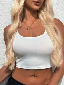 INAWLY 純色修身剪裁短款背心 - 白色 - 查看 2