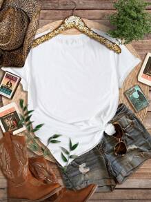 SHEIN Leap Crew T-shirt à manches courtes d'été pour adolescentes, imprimé graphique de dessin animé décontracté, mélange de coton