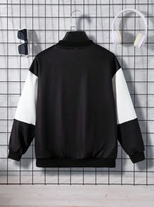 SHEIN Boys' Casual Motocycle Patchwork Long Sleeve Jacket, Autumn Winter - Multicolor - View 2