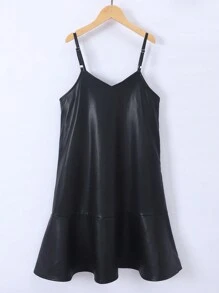 Teenager Mädchen Einfarbiges Kleid mit Spaghetti-Trägern und ärmellos aus PU-Leder