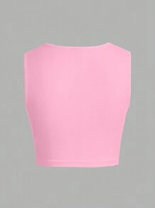 Slaydiva Różowy, swobodny, minimalistyczny, jednolity kolor, wszechstronny damski krótki top na ramiączkach z kwadratowym dekoltem, odpowiedni na lato