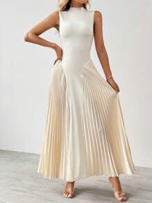 SHEIN Tall Mujeres elegante vestido en línea A ajustado con pliegues - Albaricoque - Ver 4