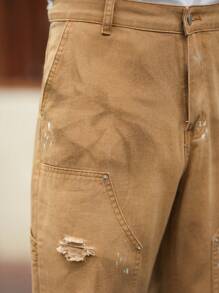 Manfinity Homme Men Ripped Straight Leg Jeans - Khaki - View 3