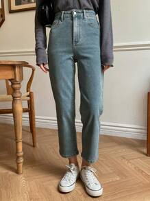 DAZY 女士纯色简约日常连帽长袖牛仔外套和牛仔裤套装 - 淺色水洗藍 - 查看 5