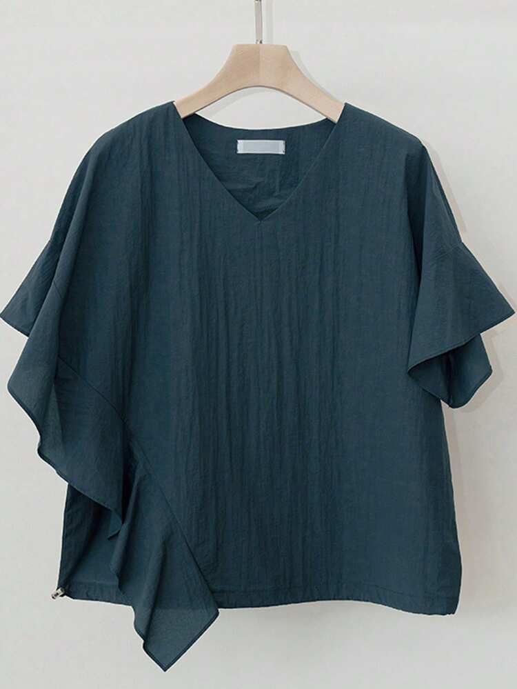 Women V-Neck Drawstring Hem Shirt,Fall Clothes