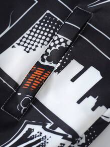 Manfinity Homme Men Hooded Drawstring Allover Print Long Sleeve Jacket, Men Graphic Print Zip Up Hoodie, Men Comic Print Jacket, Men Zip Up Graphic Jacket, Graphic Hoodie, Men Outerwear, For Fall, Grunge - Black - View 5