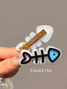6 chiếc kẹp tóc trang trí hình xương cá, kẹp tóc hình cá heo xương cá dễ thương dành cho phụ nữ, thích hợp để đeo hàng ngày (Kiểu ngẫu nhiên) - Nhiều màu - Xem 6