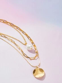 SHEIN X KAREN BARRERA SHEIN BAE 女士簡約時尚多層項鍊