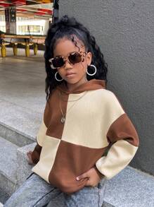 SHEIN Leap Crew Tween 女童拼色长袖休闲连帽套头衫 - 彩色 - 查看 6