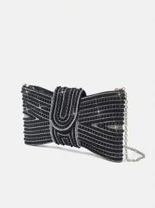 SHEIN Belle Bolso de embrague lujoso, glamoroso y elegante para mujeres, bolso de noche para mujeres, para chicas, damas, mujeres, estudiantes universitarias, para novias, damas de honor, invitadas de boda, luna de miel, para fiesta, baile de graduación, boda, club, cita, noche elegante. Bolso de embrague elegante perfecto para fiestas, bodas, bailes de graduación, cenas/banquetes - Negro - Ver 3