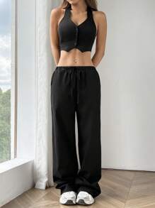 SHEIN EZwear Damen Anzug Weste und gerade Hose Set