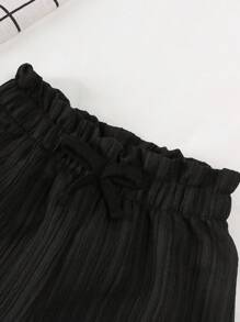 SHEIN 女婴纸袋腰蝴蝶结点缀阔腿裤，休闲日常穿着 - 黑色 - 查看 5
