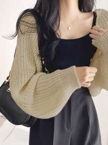 DAZY 女士宽松长袖优雅针织开衫 - 杏色 - 查看 6