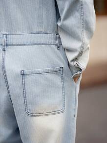 Manfinity Homme Bộ áo liền quần denim có nút nắp phía trước dành cho nam giới - Rửa nhẹ - Xem 6