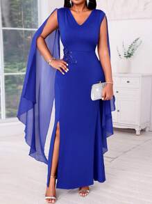 Fleurora Plus Size Fall Clothes Elegant Commuting Blue Dress, Formal Evening Gown For Wedding Fall Women Outfits Going Out Outfits Four Seasons - Royal Blue - View 3