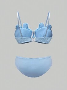 ROMWE Cute Plush Bear Wireless Bra Set, Kawaii - Blue - View 2