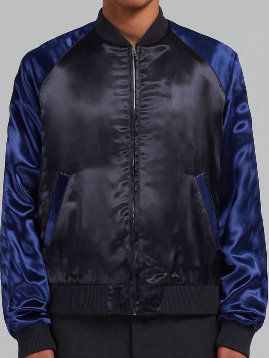 Manfinity VCAY 1 Stück Herren Halloween Prachtvoll Lässige Passform High Street Vintage Stil Satin Baseball Jacke Schulanfang, Herbst, Winter