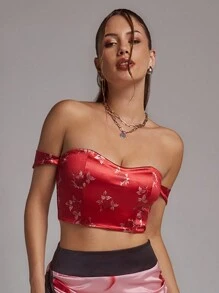 SHEINNeu ملابس علوية نسائية بنمط زهري بلا أكمام بالكتف المكشوف