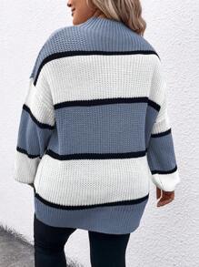 SHEIN LUNE 大码条纹拼布长袖套头衫，日常休闲，适合冬季 - 彩色 - 查看 2