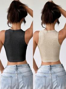 Flirla Canotta casual aderente senza maniche da donna